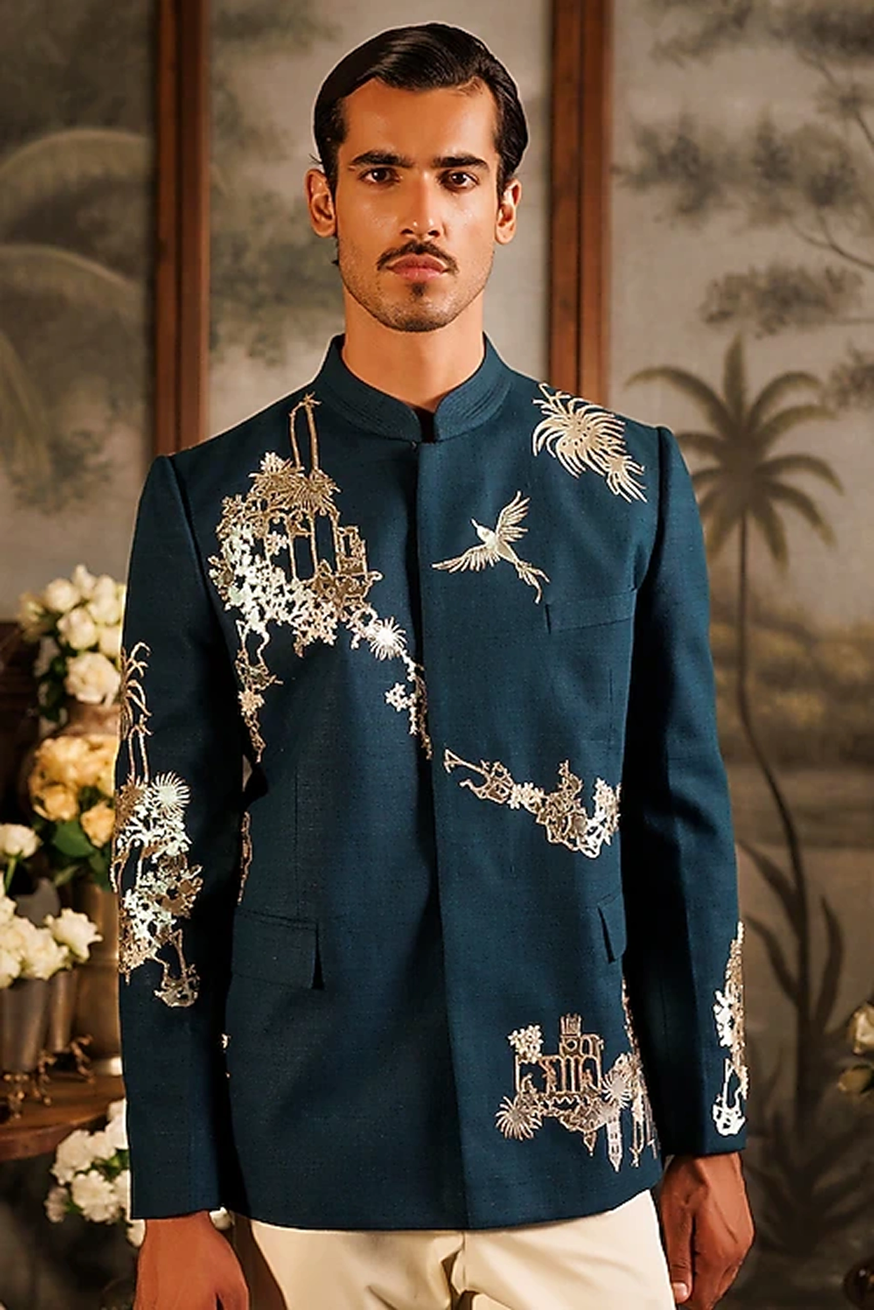 Wine Raw Silk Zari Work Bandhgala